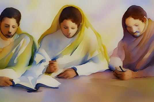 disciples study in a book watercolor ai gen 